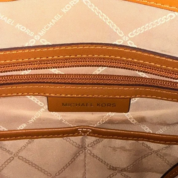 Michael Kors Women's Tote Bag Brown MK Logo Leather Trim Large - Picture 11 of 16